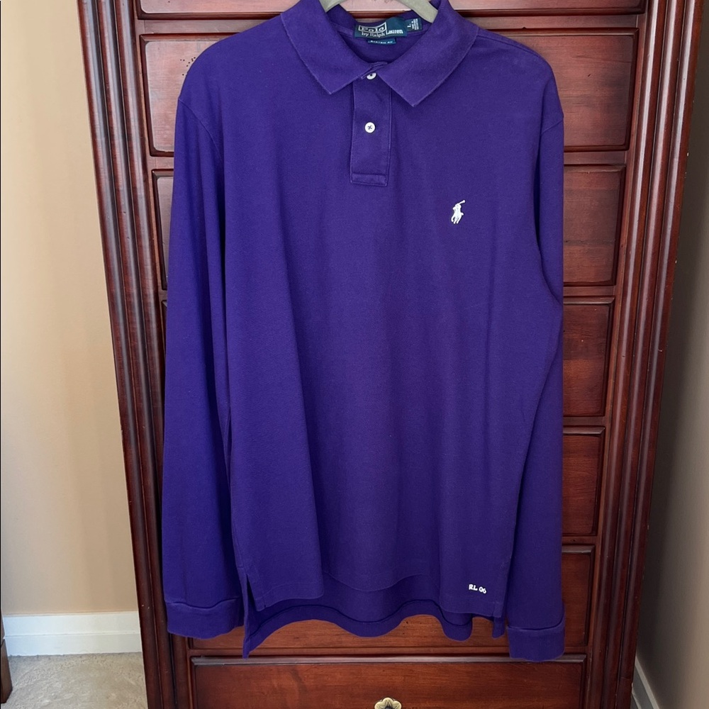 Polo by Ralph Lauren Custom Fit Long Sleeve Polo Shirt Purple Large
